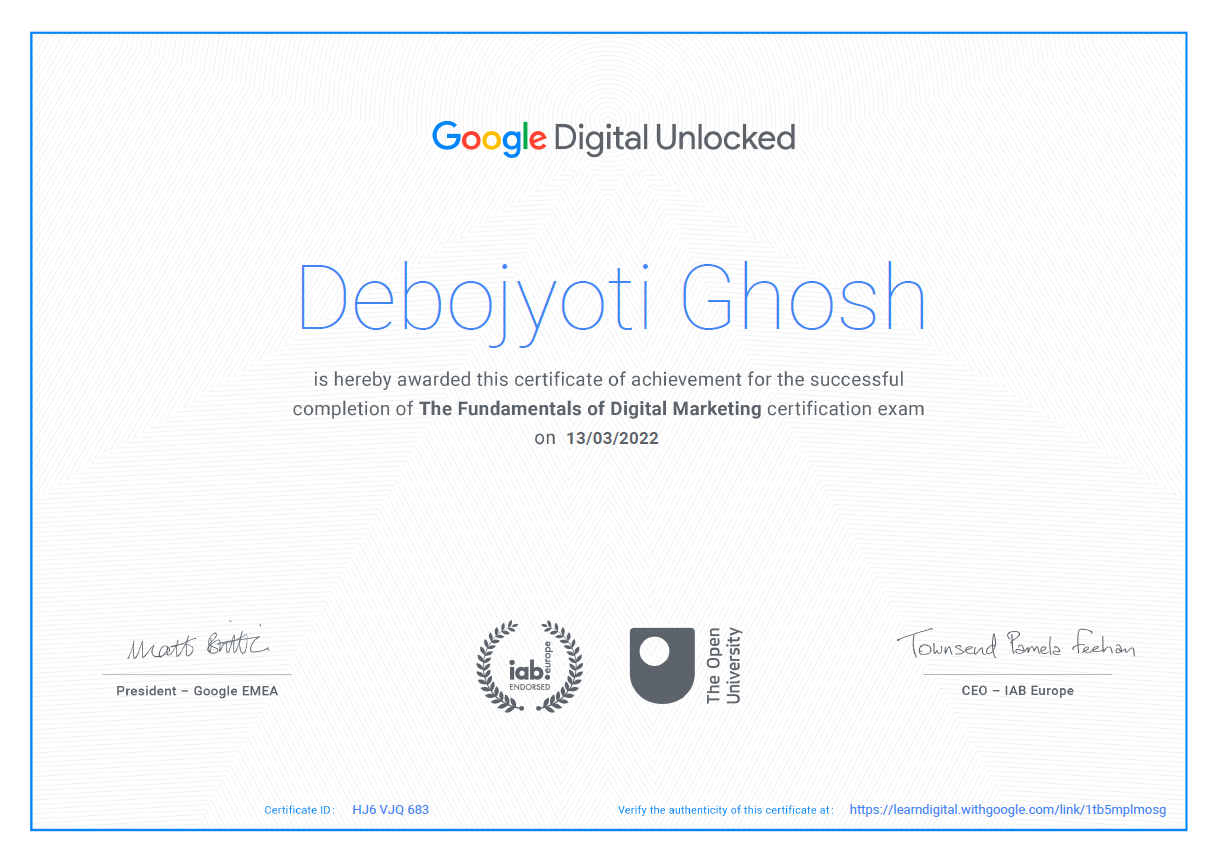 Google Certification By Debojyoti Ghosh