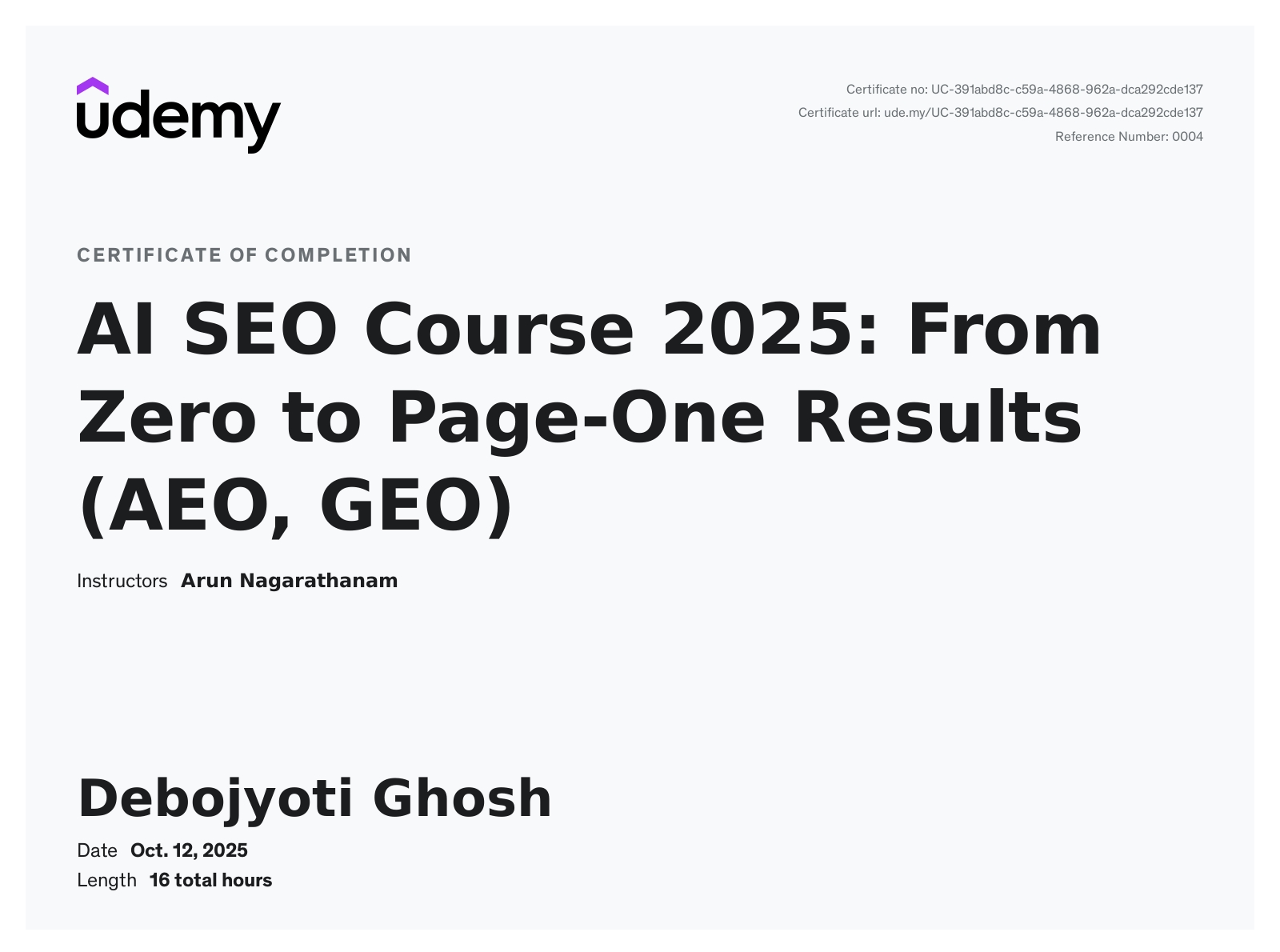 Certification for AI SEO Course