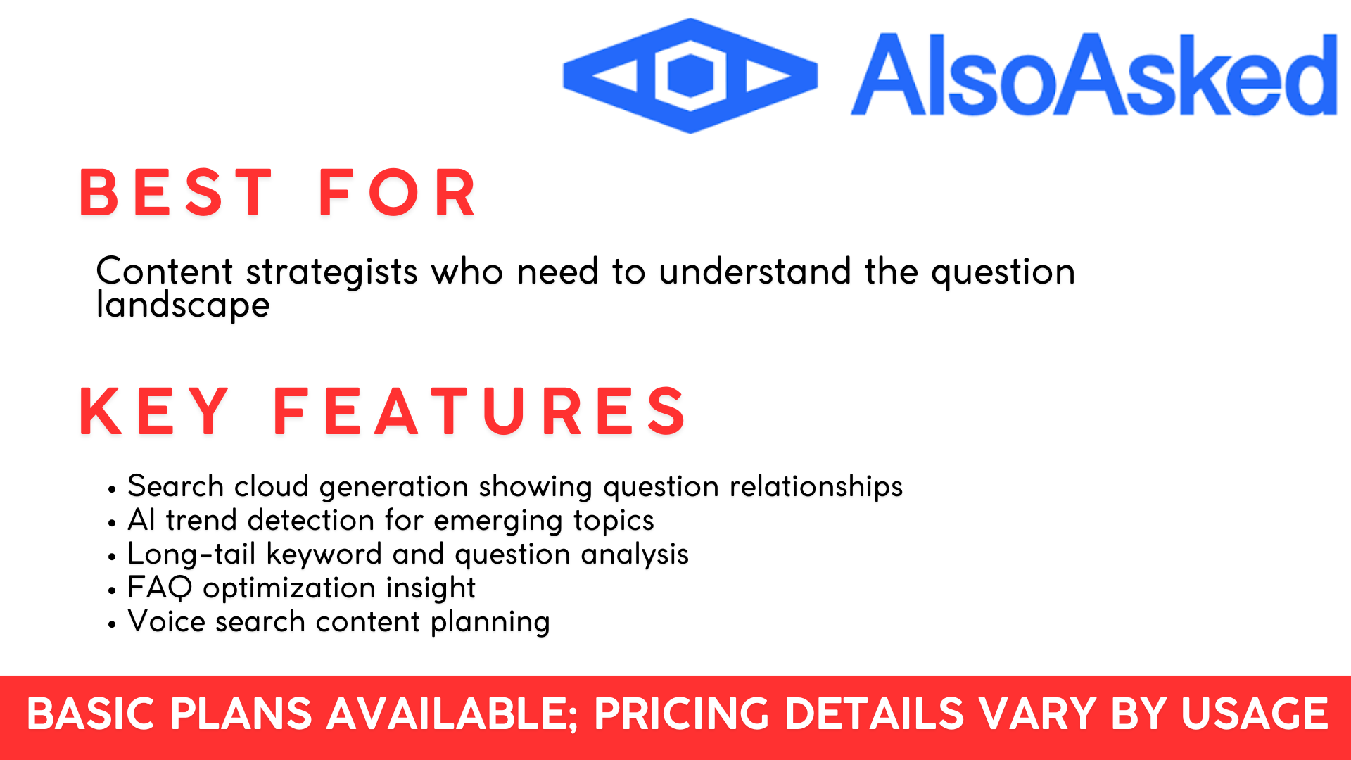 AlsoAsked AI tool features and prices