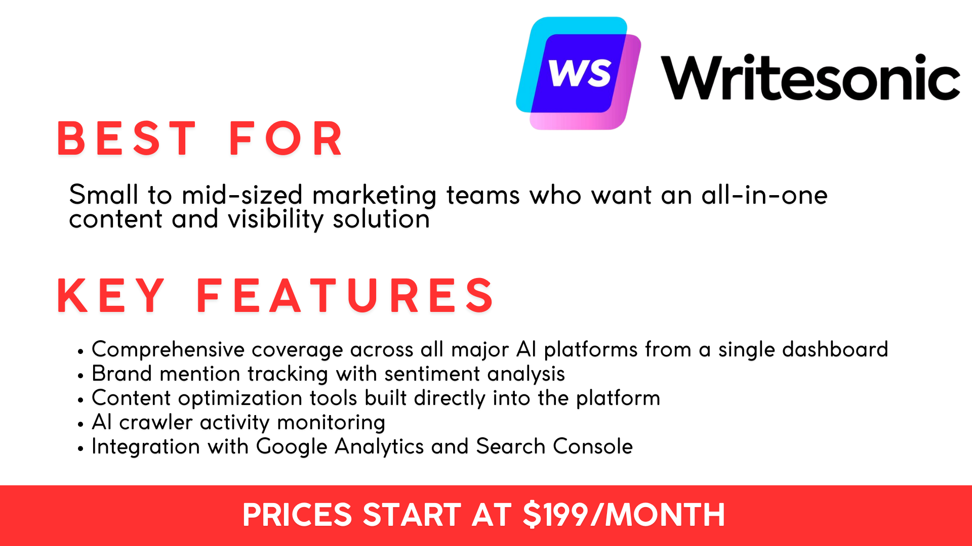 Writesonic AI tool features and prices