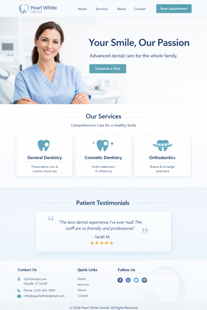 Web design mockup for dental clinic company