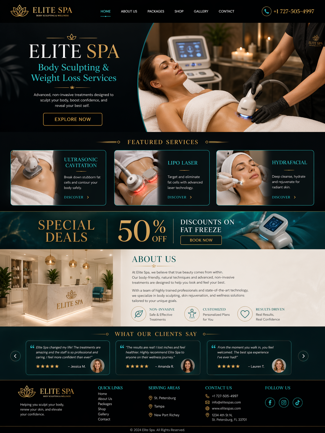 Web design mockup for Elite Spa