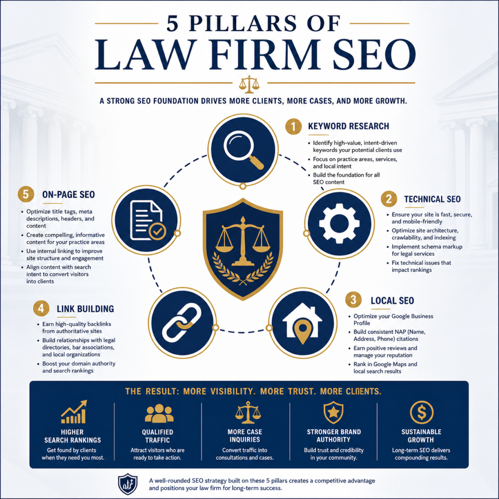 5 Pillars of Law Firm SEO Infographic